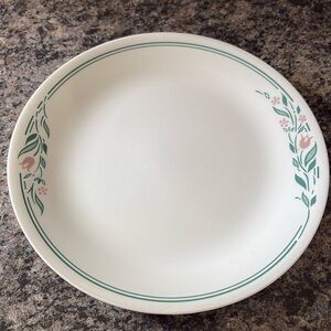 Corelle Rosemarie Dinner Plates Green Lines -Pink Tulip -10 inch Set of 5